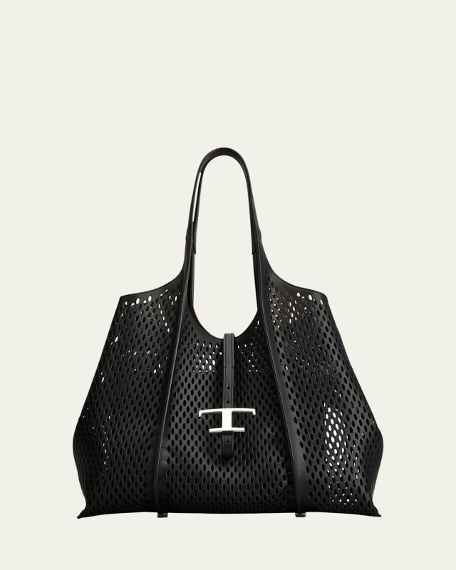 Medium Laser-Cut Leather T Timeless Shopping Tote Bag